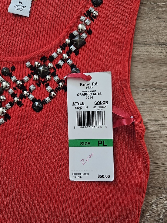 Ruby Rd Red Beaded Ribbed Tank Top Size L - Picture 5 of 8